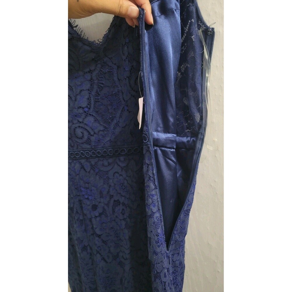 JS Collections Navy Lace Mermaid Gown Cap Sleeve Notch Neck Formal Dress 10 NWT - Picture 8 of 10